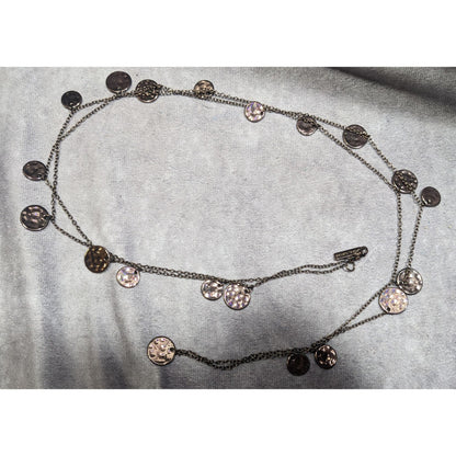 Daisy Fuentes Bronze Tone Hammered Disc Opera Length Charm Necklace