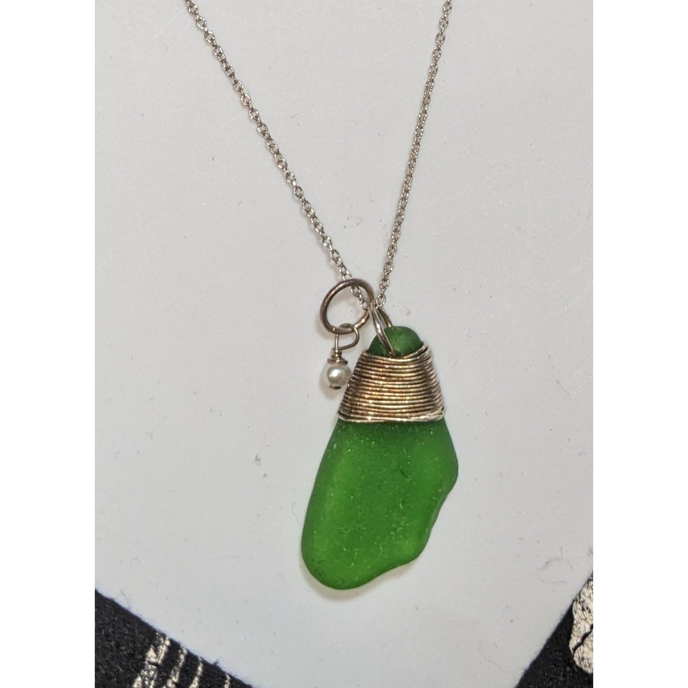 Handmade Sea Glass Pendant Necklace Green Silver Mermaidcore Nature