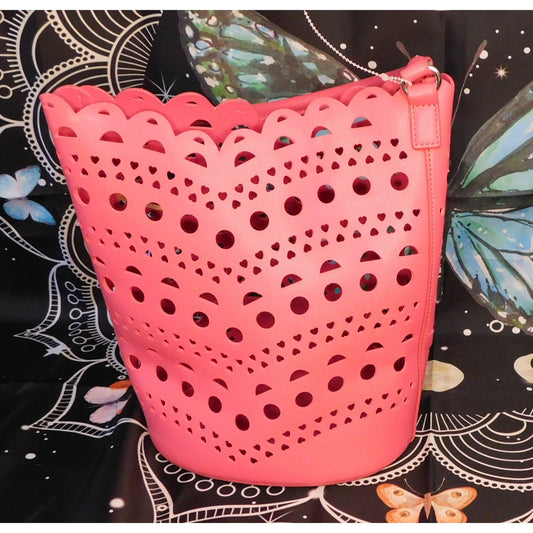 Neiman Marcus Pink Cutout Bucket Bag With Handle