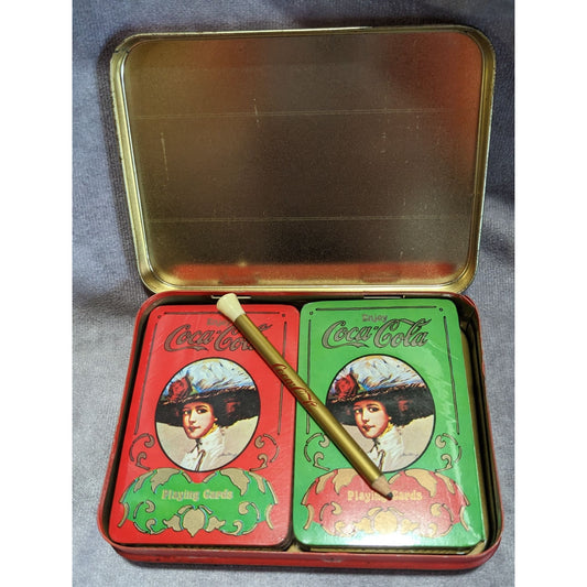 Retro Vintage Coca-Cola Playing Card Set Tin Double Deck Collectible Coke Advertising