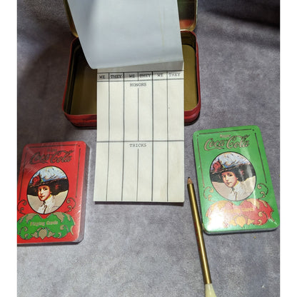 Retro Vintage Coca-Cola Playing Card Set Tin Double Deck Collectible Coke Advertising