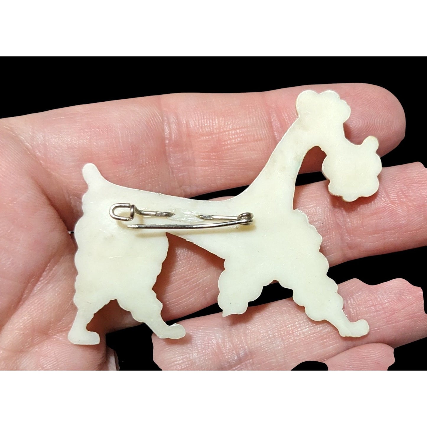 Vintage 50s White Shimmer Poodle  Brooch