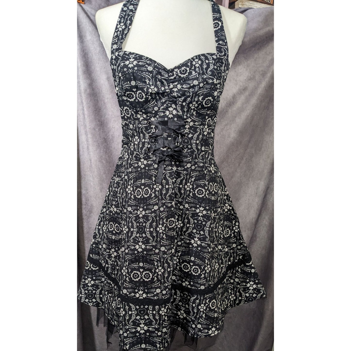 Hot Topic Book Of Life Black Floral Skeleton Halter Dress Size Large