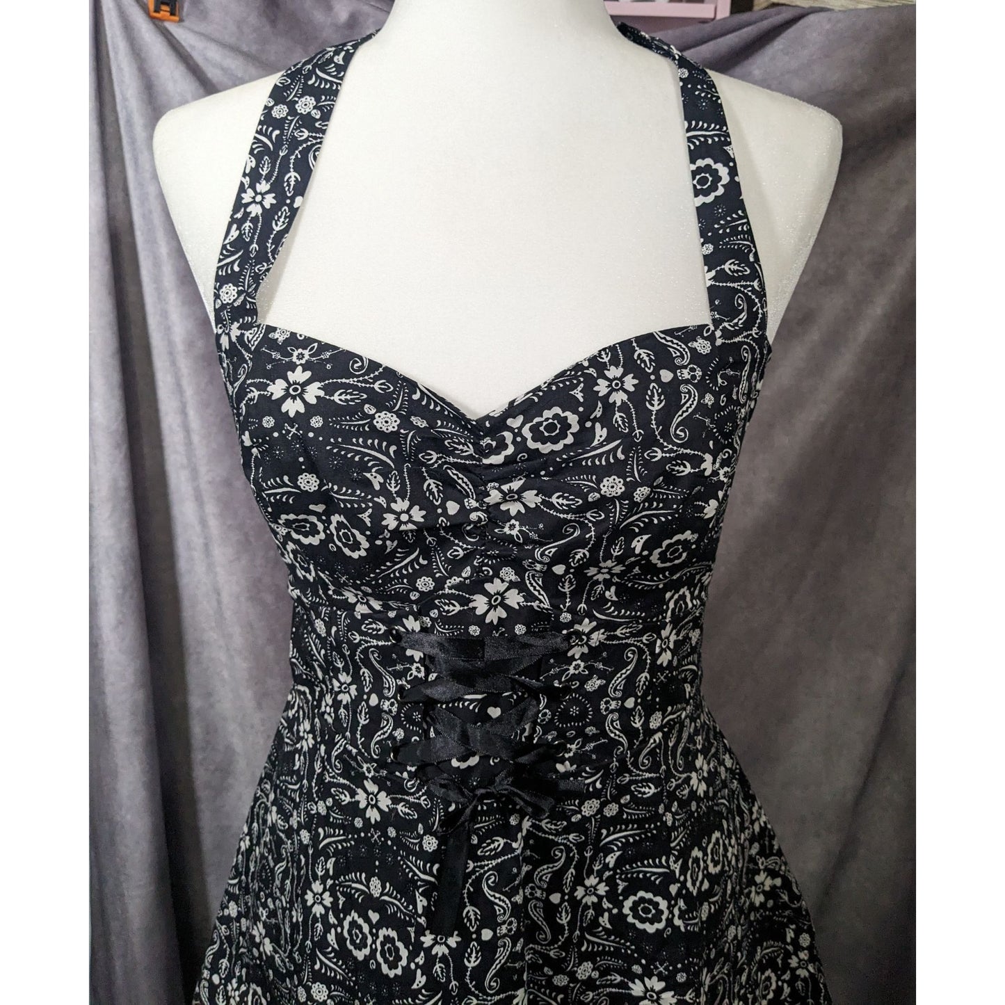 Hot Topic Book Of Life Black Floral Skeleton Halter Dress Size Large