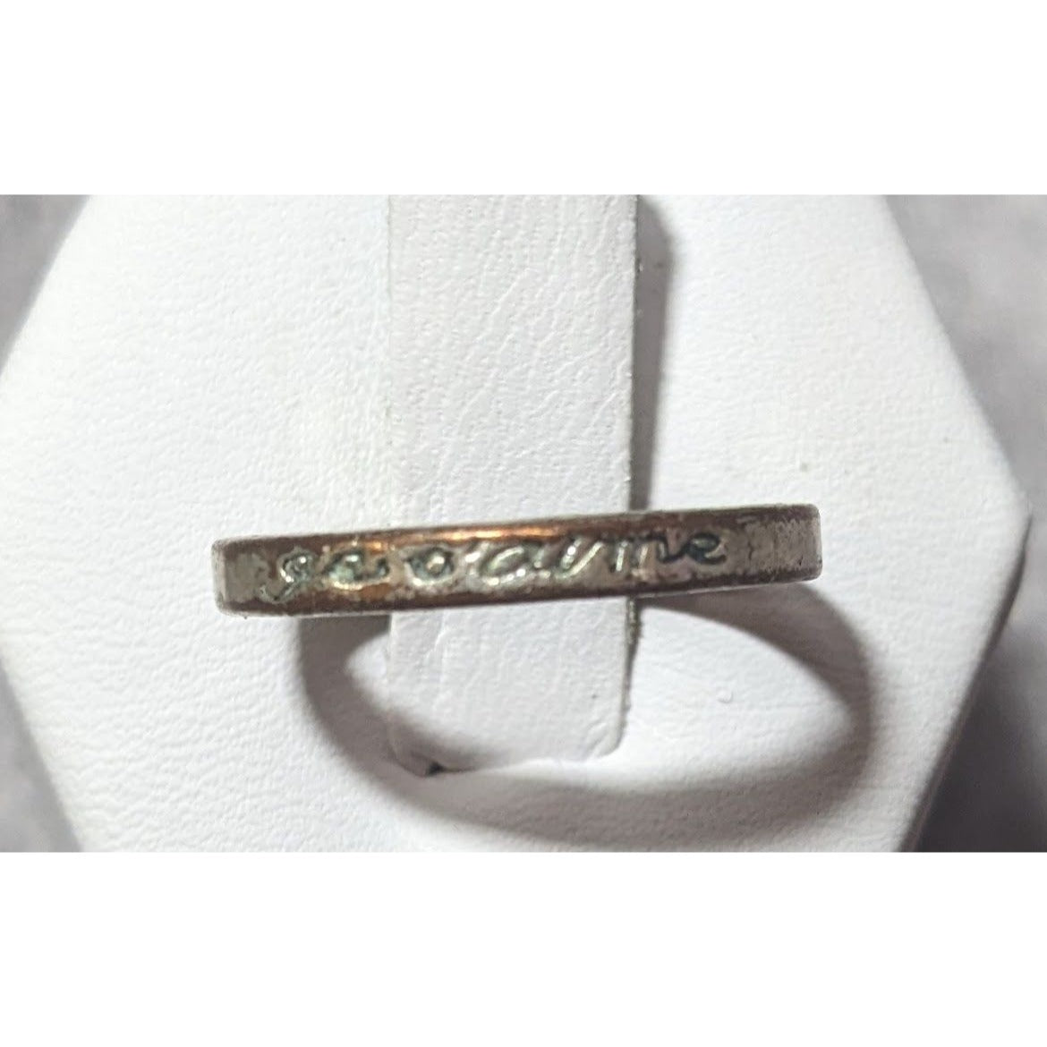 Cursive Engraved Silver Tone Fashion Ring Size 6 1/4