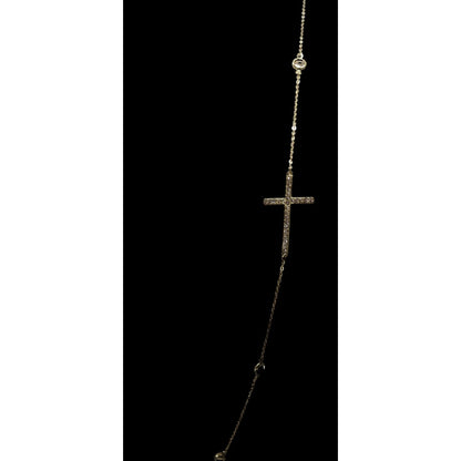 Elegant Glam Gold Tone Cross Station Necklace With Faceted Gems And Rhinestones