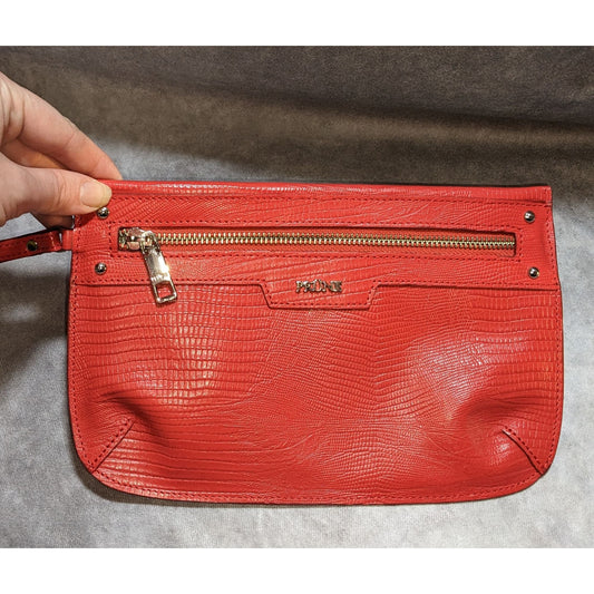Prune Red Bovine Leather Wristlet Pouch