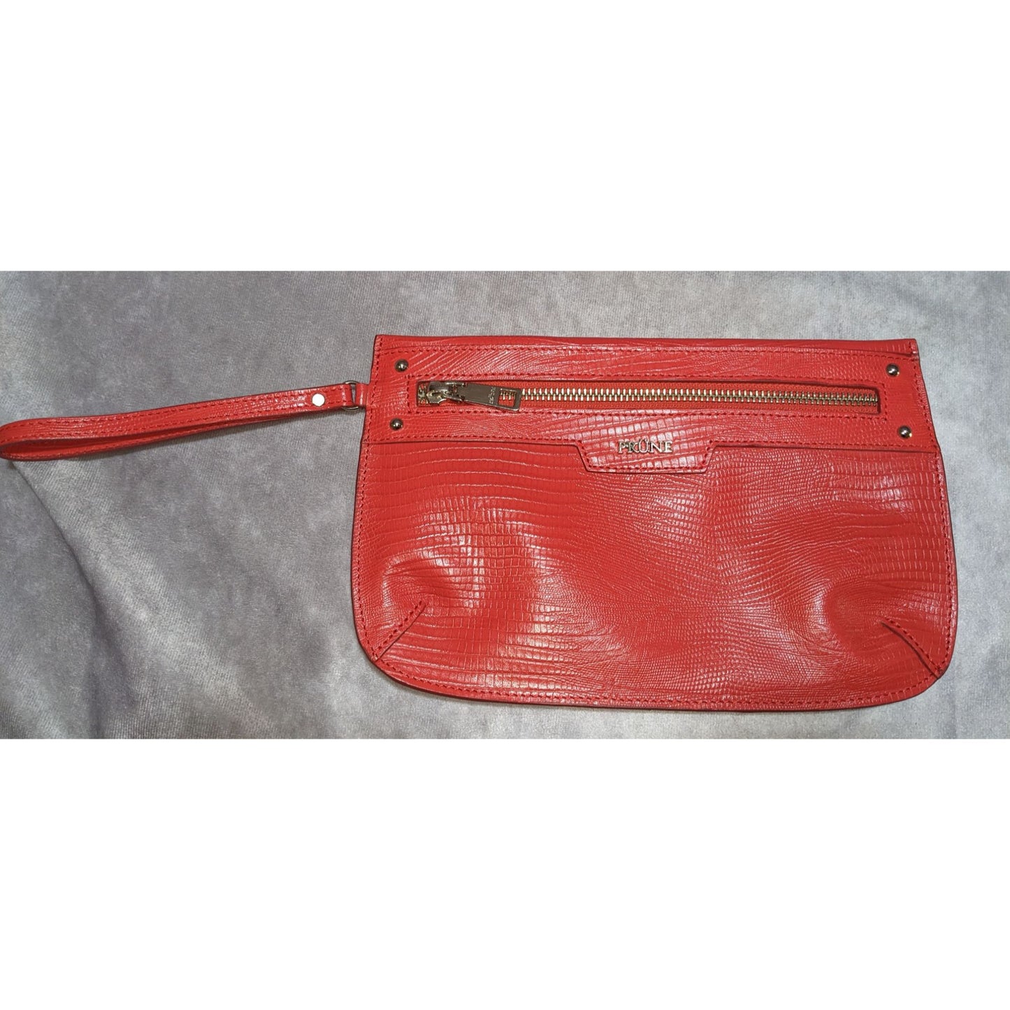 Prune Red Bovine Leather Wristlet Pouch