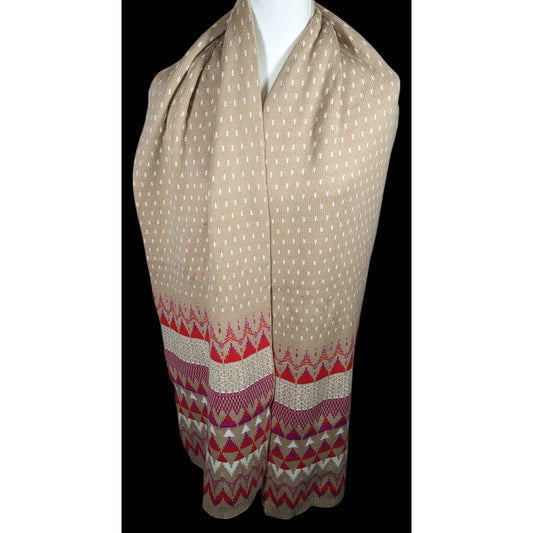 Classic Fair Isle Tan And Pink Heavy Winter Scarf