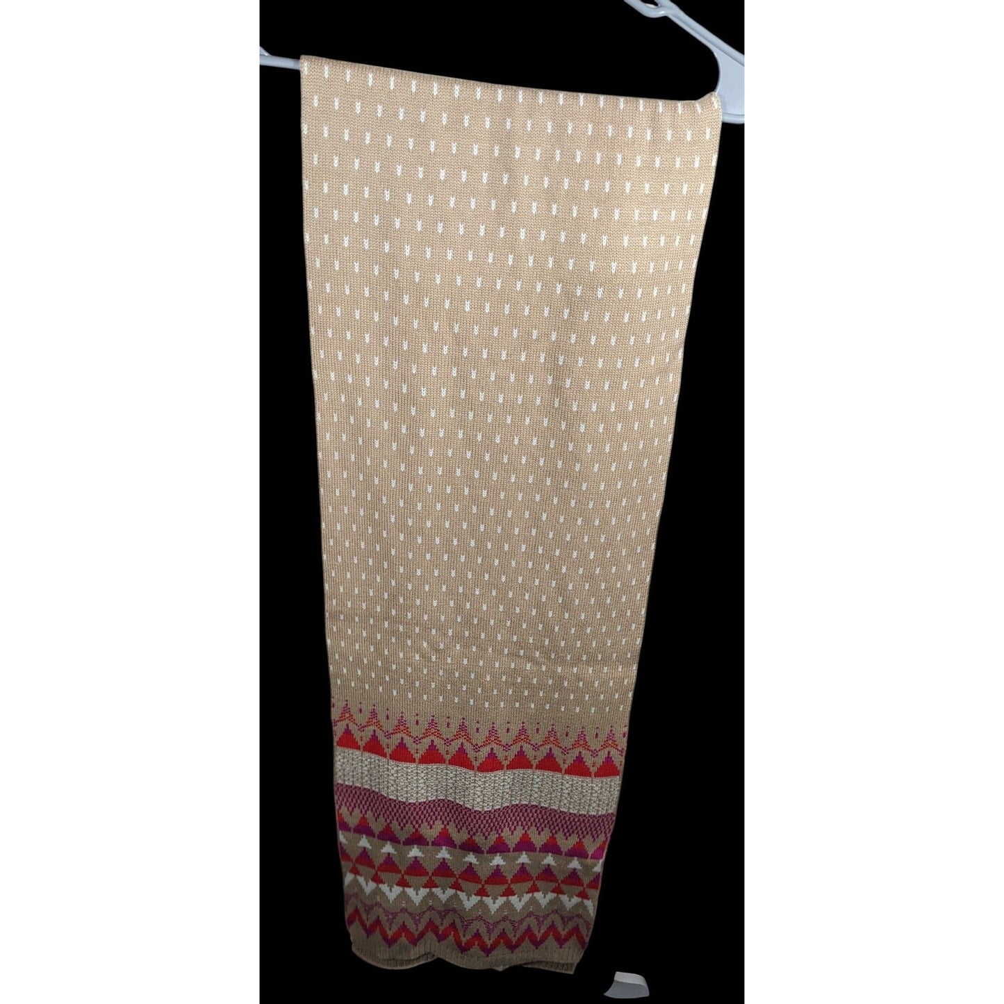 Classic Fair Isle Tan And Pink Heavy Winter Scarf