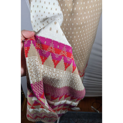 Classic Fair Isle Tan And Pink Heavy Winter Scarf