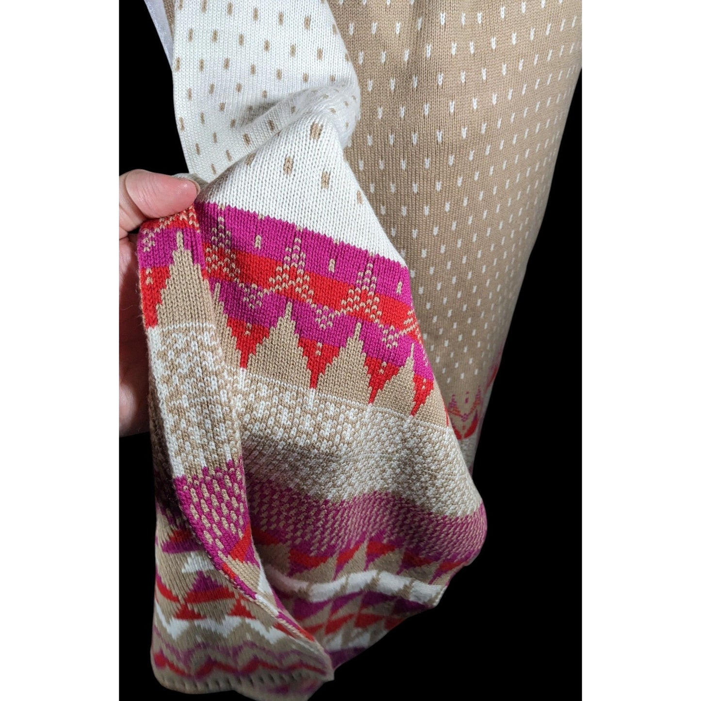 Classic Fair Isle Tan And Pink Heavy Winter Scarf