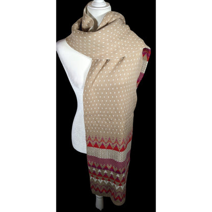 Classic Fair Isle Tan And Pink Heavy Winter Scarf