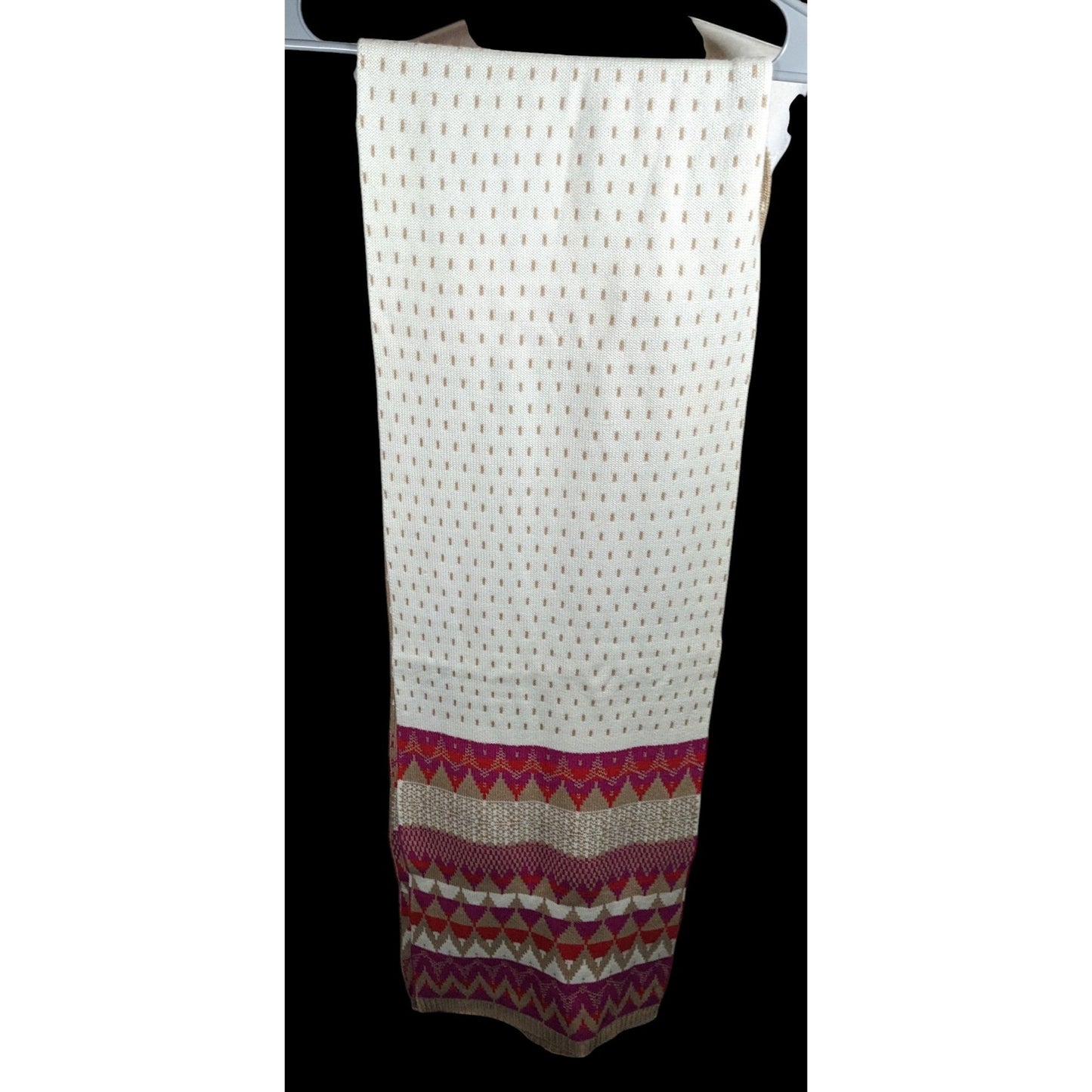 Classic Fair Isle Tan And Pink Heavy Winter Scarf
