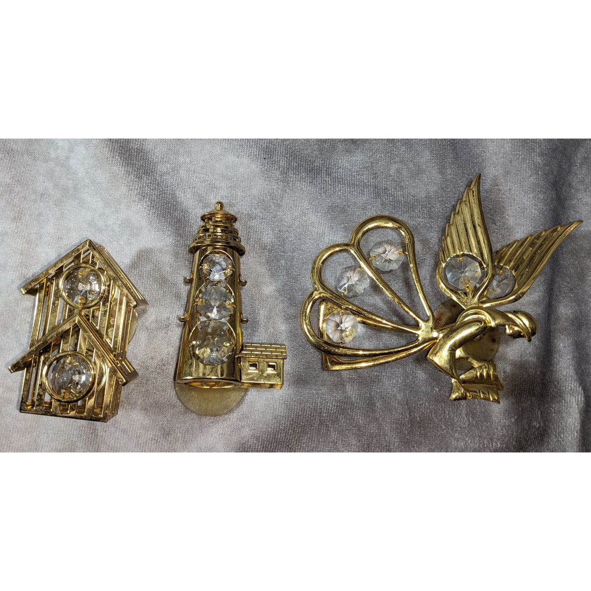 Vintage 90s Celestial Gold Tone Crystal Window Suncatchers Set of 3