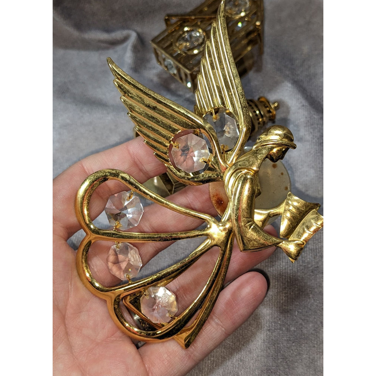 Vintage 90s Celestial Gold Tone Crystal Window Suncatchers Set of 3