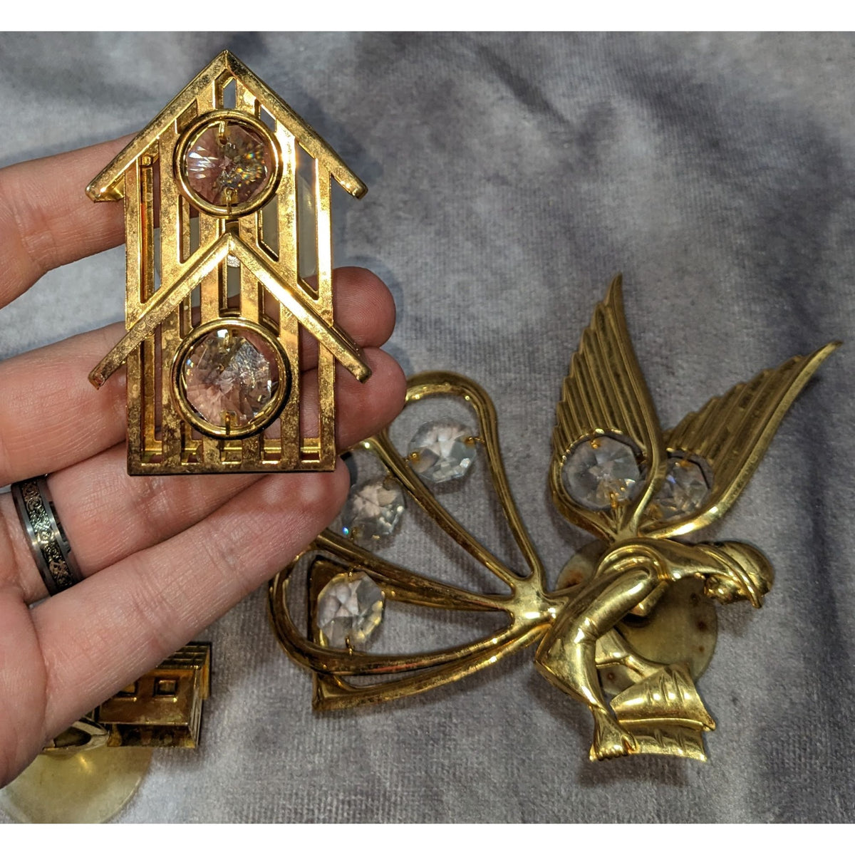Vintage 90s Celestial Gold Tone Crystal Window Suncatchers Set of 3