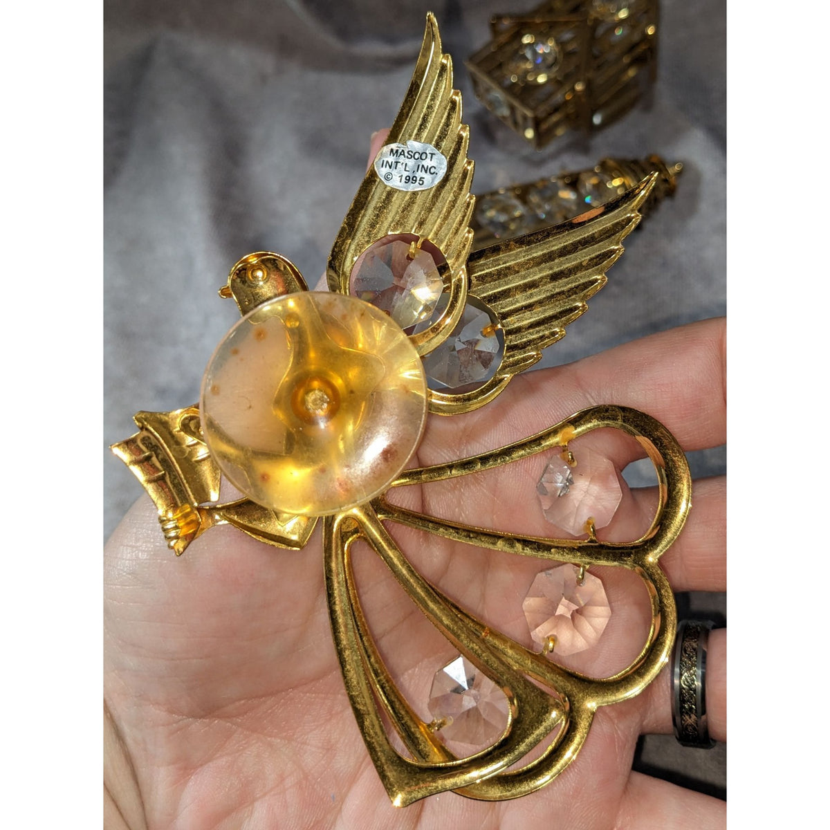 Vintage 90s Celestial Gold Tone Crystal Window Suncatchers Set of 3