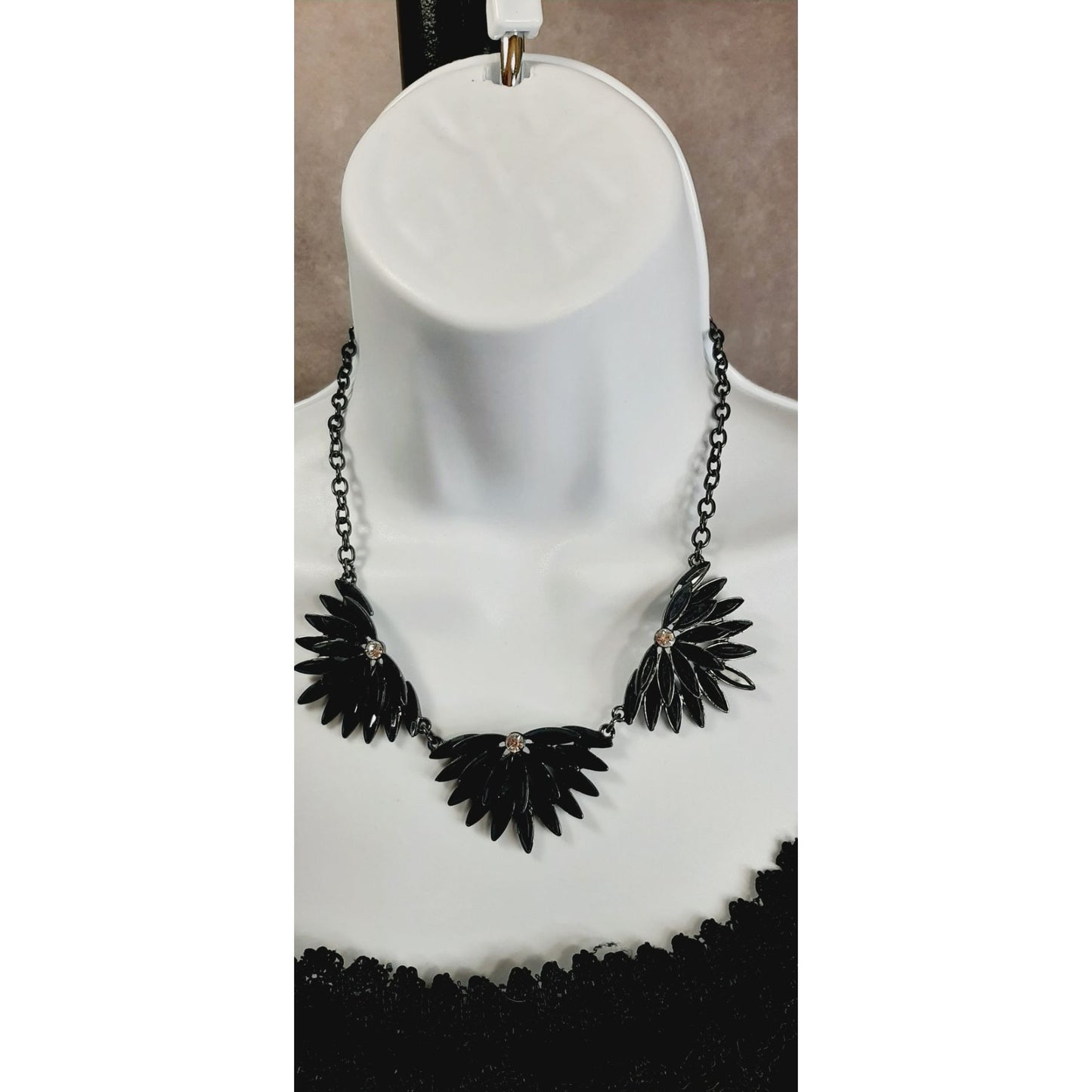 Glam Goth Black Wing-Shaped Rhinestone Statement Necklace