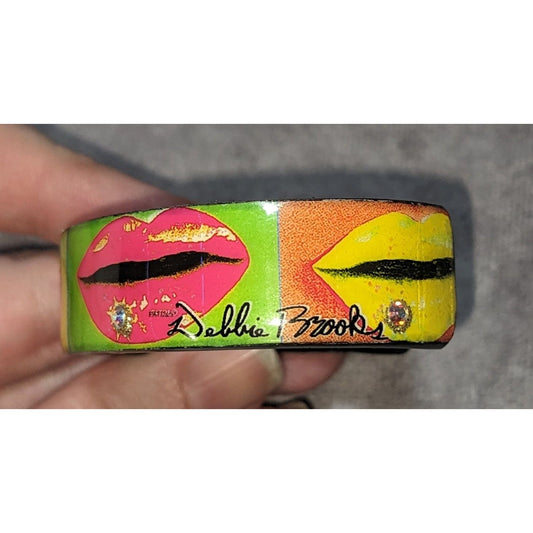 Pop Art Y2K Debbie Brooks Nano Cuff Lip Print Rhinestone Bracelet