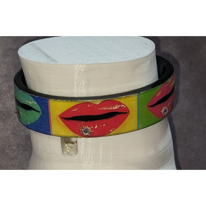 Pop Art Y2K Debbie Brooks Nano Cuff Lip Print Rhinestone Bracelet