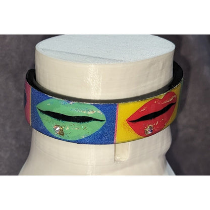 Pop Art Y2K Debbie Brooks Nano Cuff Lip Print Rhinestone Bracelet