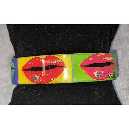 Pop Art Y2K Debbie Brooks Nano Cuff Lip Print Rhinestone Bracelet