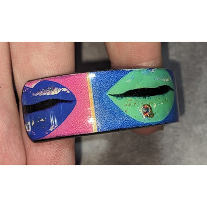 Pop Art Y2K Debbie Brooks Nano Cuff Lip Print Rhinestone Bracelet