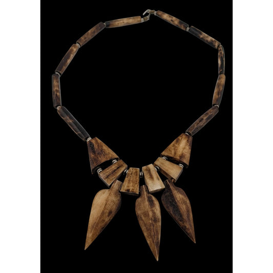 Vintage Tribal Wood Carved Beaded Necklace