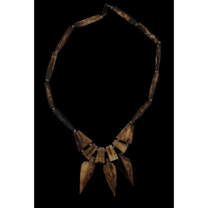 Vintage Tribal Wood Carved Beaded Necklace