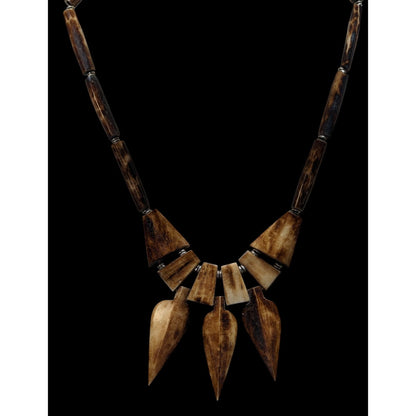 Vintage Tribal Wood Carved Beaded Necklace