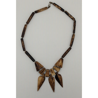 Vintage Tribal Wood Carved Beaded Necklace