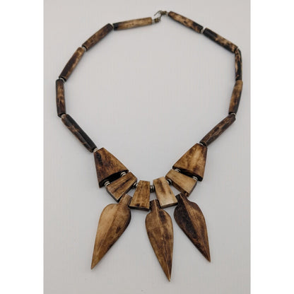 Vintage Tribal Wood Carved Beaded Necklace