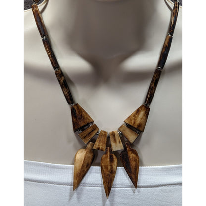 Vintage Tribal Wood Carved Beaded Necklace