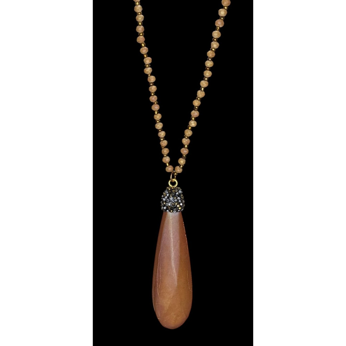 Vintage Frosted Glass Teardrop Pendant Necklace Boho Long Statement Jewelry