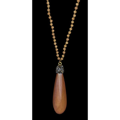 Vintage Frosted Glass Teardrop Pendant Necklace Boho Long Statement Jewelry