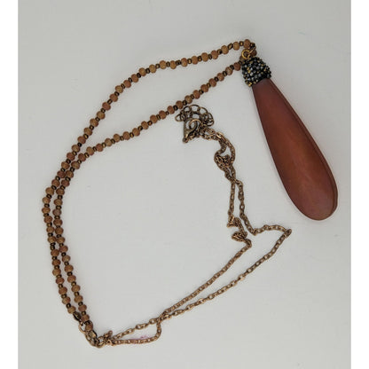 Vintage Frosted Glass Teardrop Pendant Necklace Boho Long Statement Jewelry