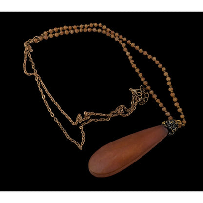 Vintage Frosted Glass Teardrop Pendant Necklace Boho Long Statement Jewelry