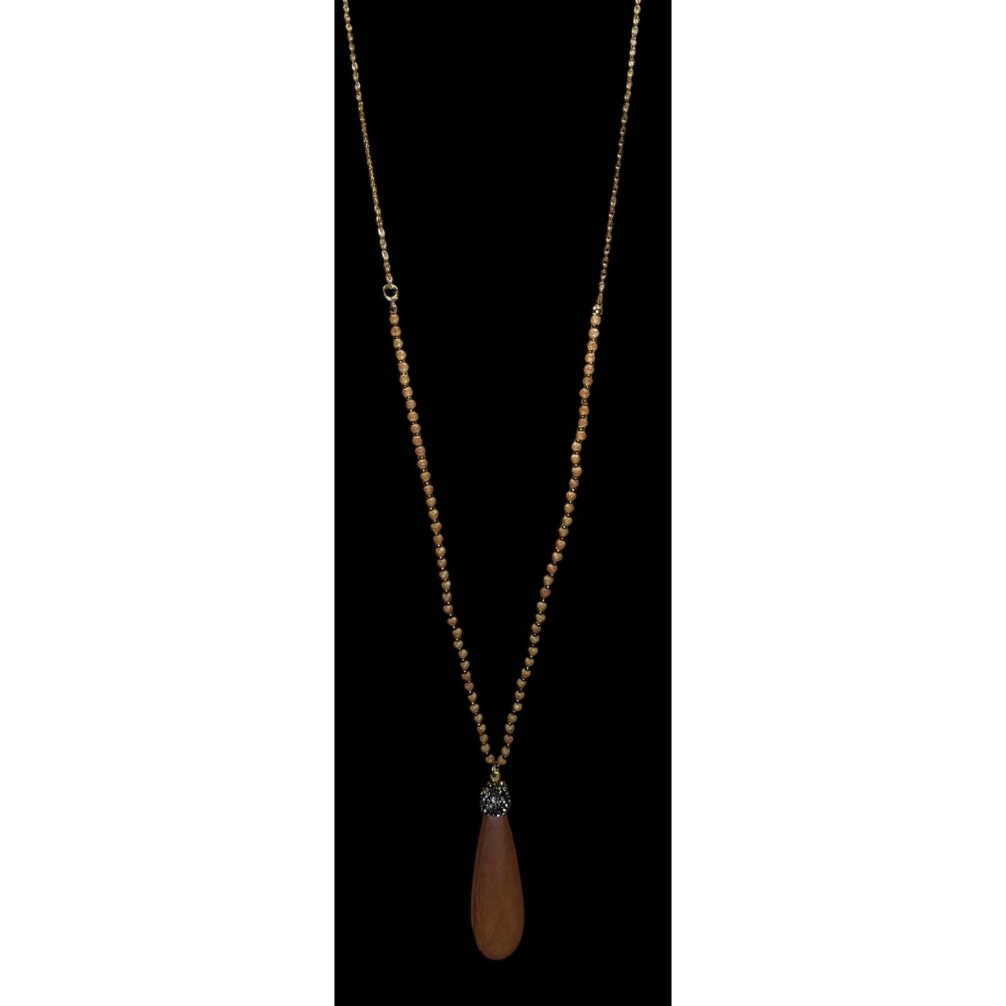 Vintage Frosted Glass Teardrop Pendant Necklace Boho Long Statement Jewelry