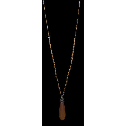 Vintage Frosted Glass Teardrop Pendant Necklace Boho Long Statement Jewelry