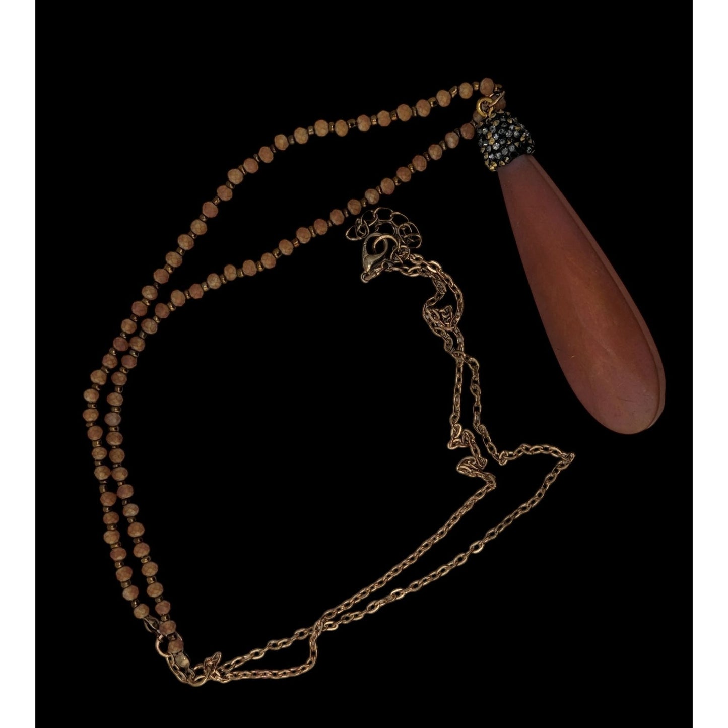 Vintage Frosted Glass Teardrop Pendant Necklace Boho Long Statement Jewelry