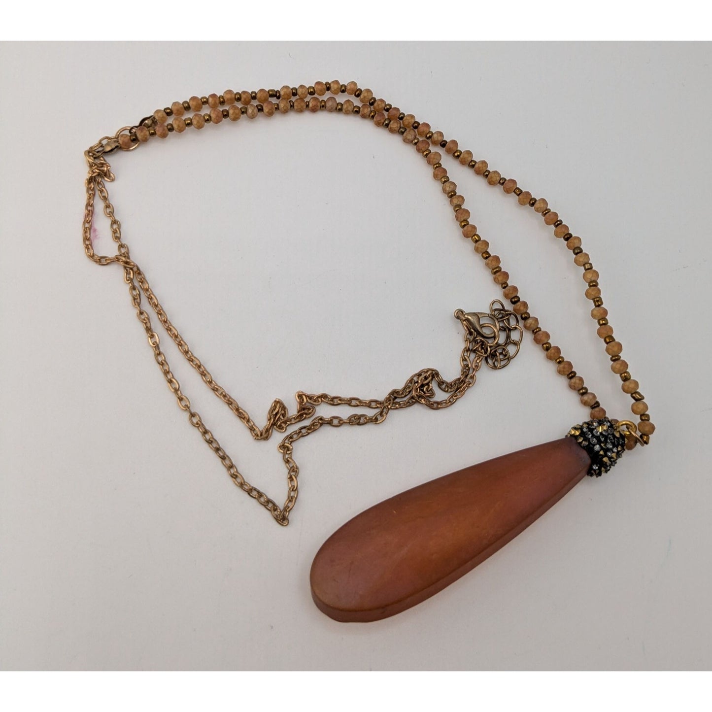 Vintage Frosted Glass Teardrop Pendant Necklace Boho Long Statement Jewelry