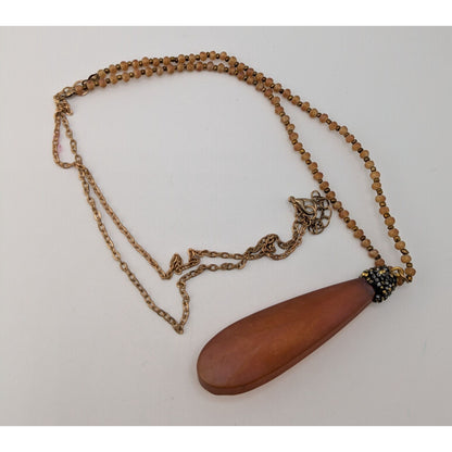 Vintage Frosted Glass Teardrop Pendant Necklace Boho Long Statement Jewelry
