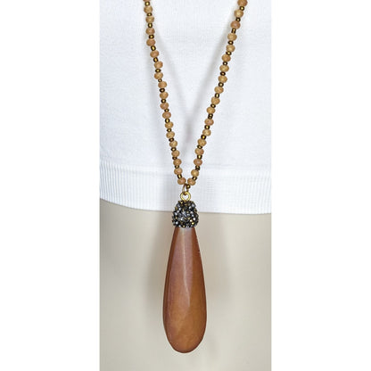 Vintage Frosted Glass Teardrop Pendant Necklace Boho Long Statement Jewelry