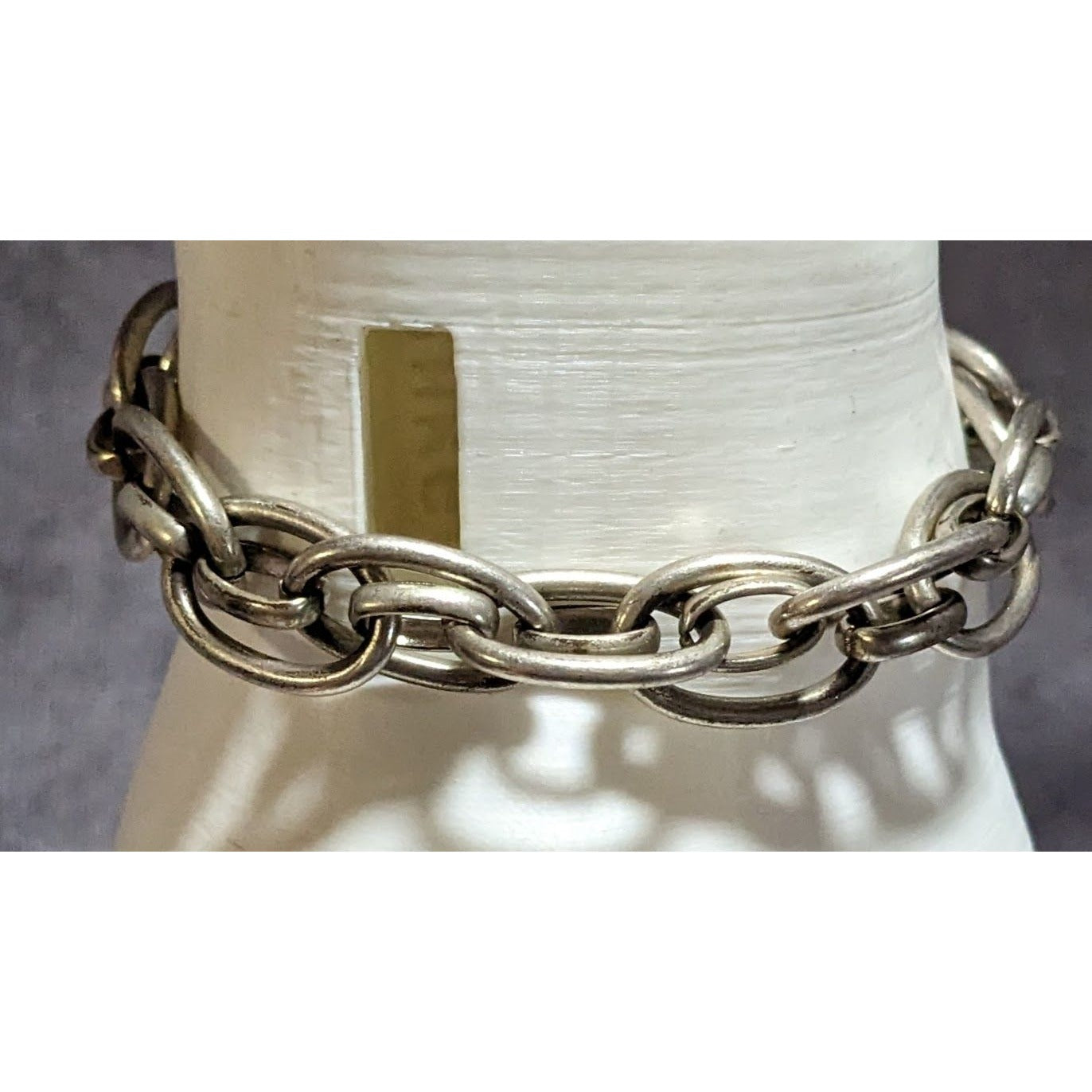 Edgy Nygard Silver Tone Chunky Oval Link Chain Bracelet Industrial Statement Jewelry