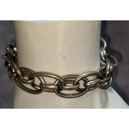 Edgy Nygard Silver Tone Chunky Oval Link Chain Bracelet Industrial Statement Jewelry