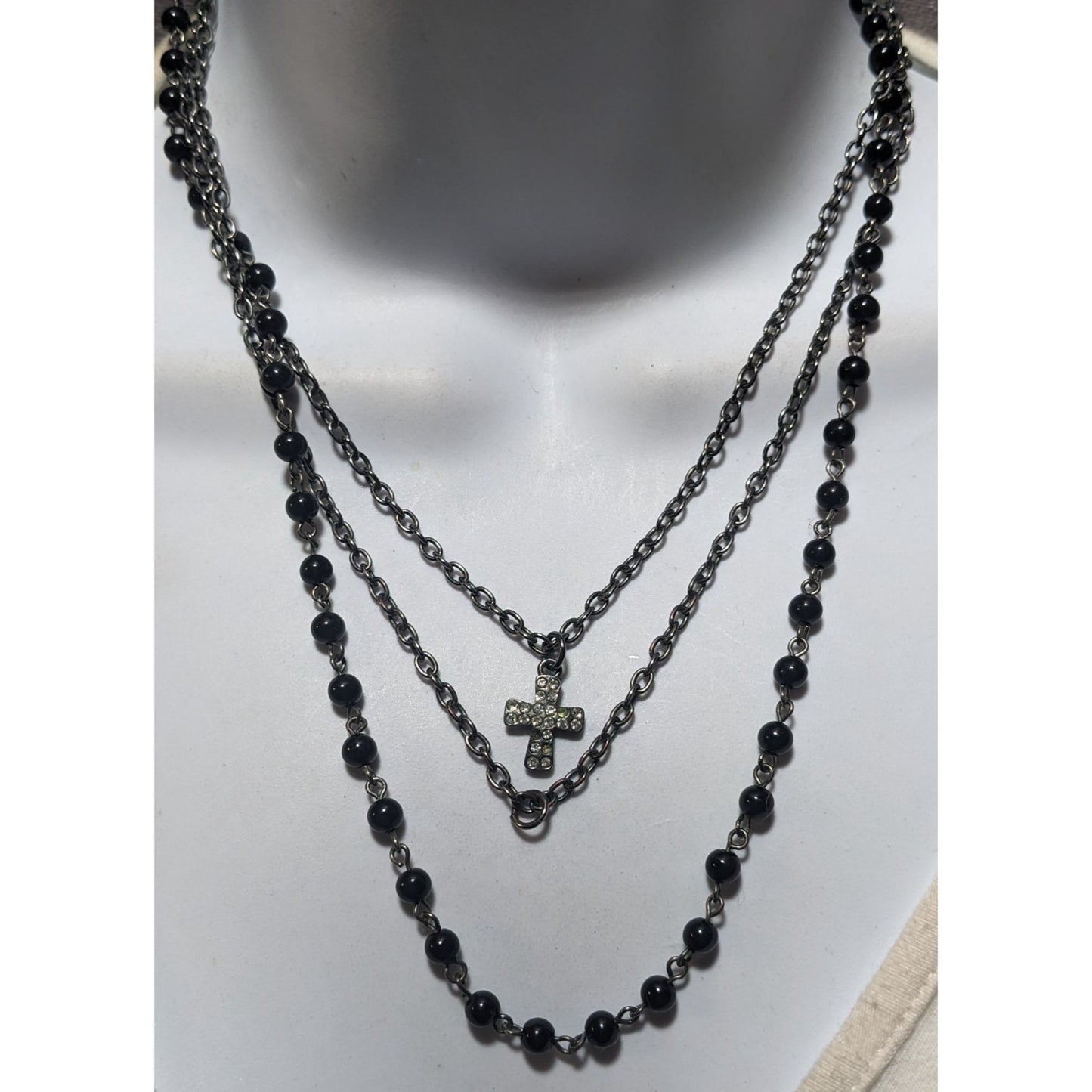 Gothic Beaded Multilayer Minimalist Cross Necklace