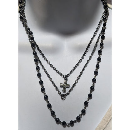 Gothic Beaded Multilayer Minimalist Cross Necklace