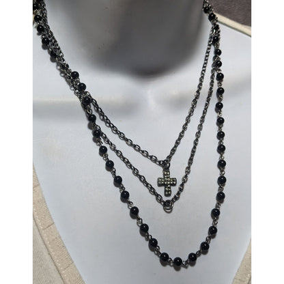 Gothic Beaded Multilayer Minimalist Cross Necklace