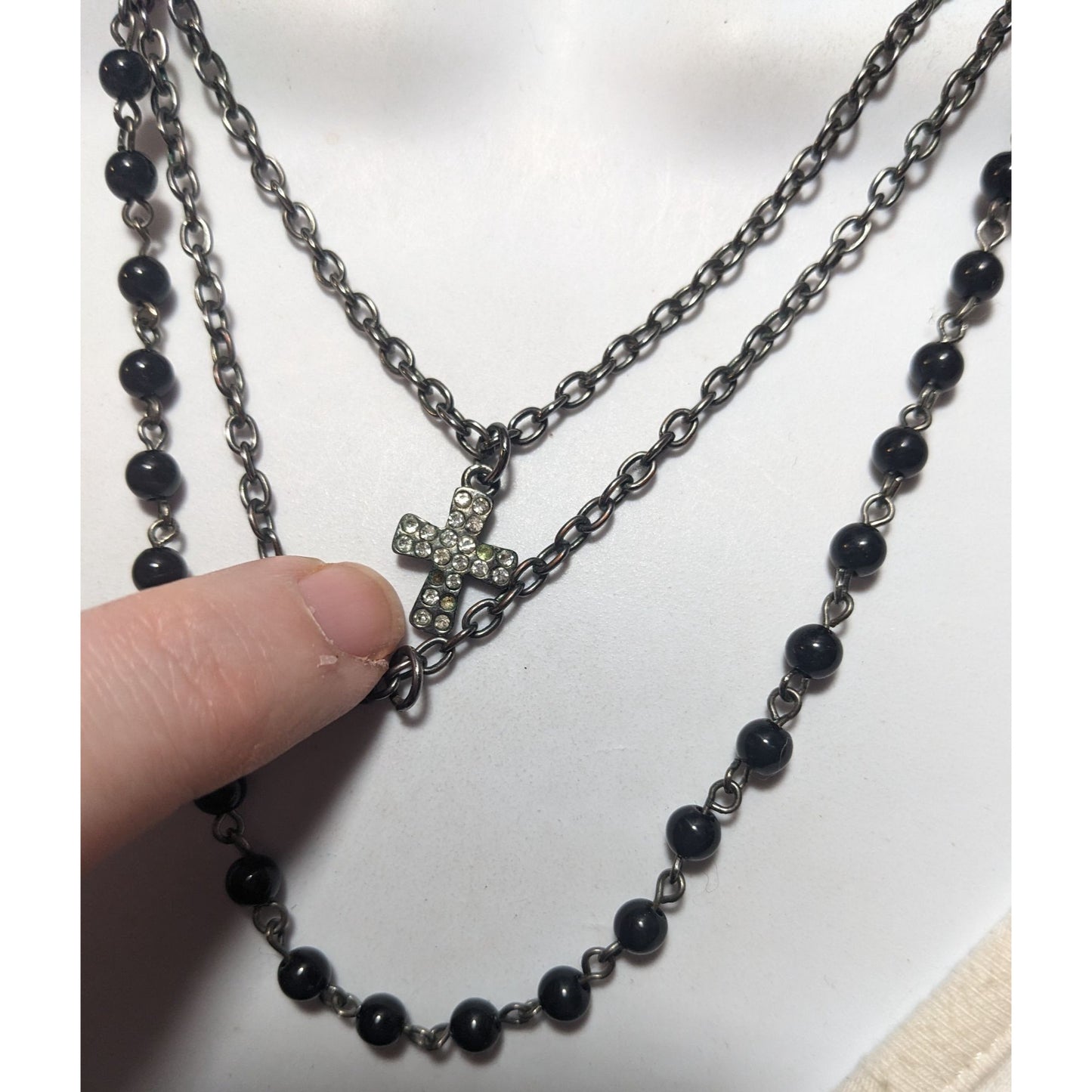 Gothic Beaded Multilayer Minimalist Cross Necklace